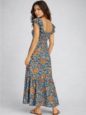 House of Harlow Jackie Midi Maxi Dress XS S Blue Floral Boho Flowy REVOLVE